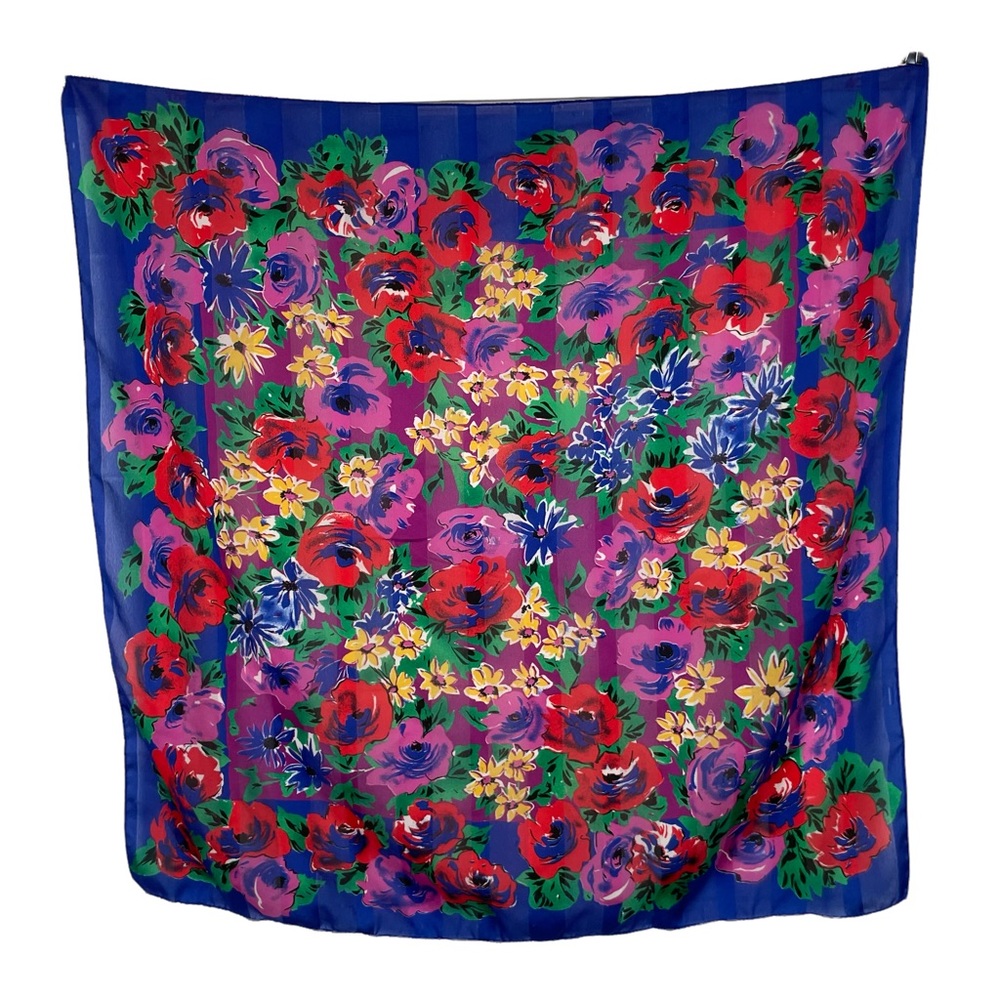 VINTAGE Red Blue Purple Bold Flowers Square Scarf 29x29 F89